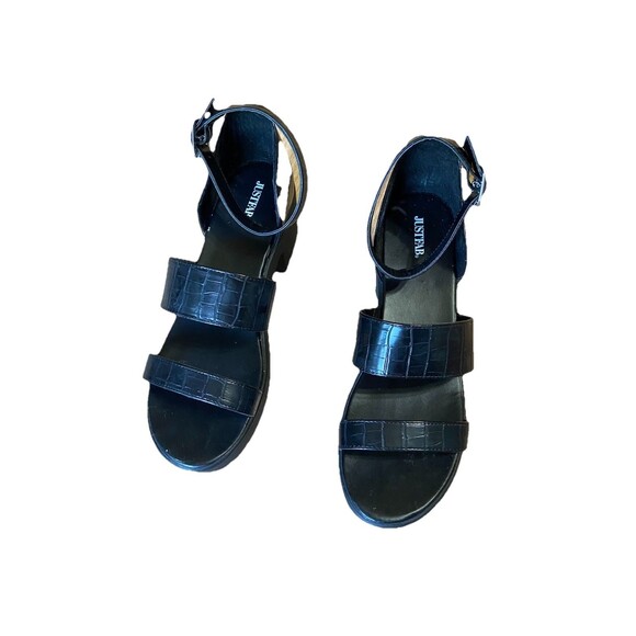 JustFab Women's Platform Sandals Sz 8.5 Black Fletcher Goth Ankle Strap, New - Picture 6 of 8